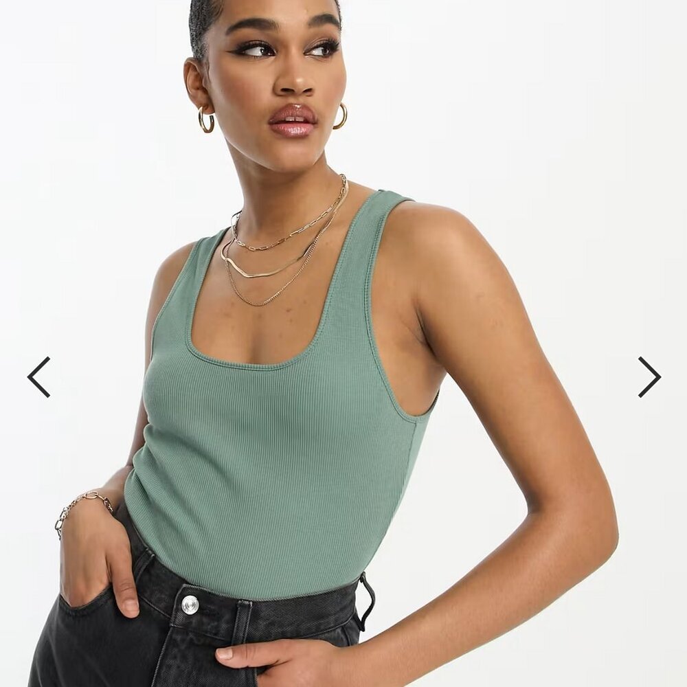 Ribbed Scoop Neck Bodysuit in Sage Green